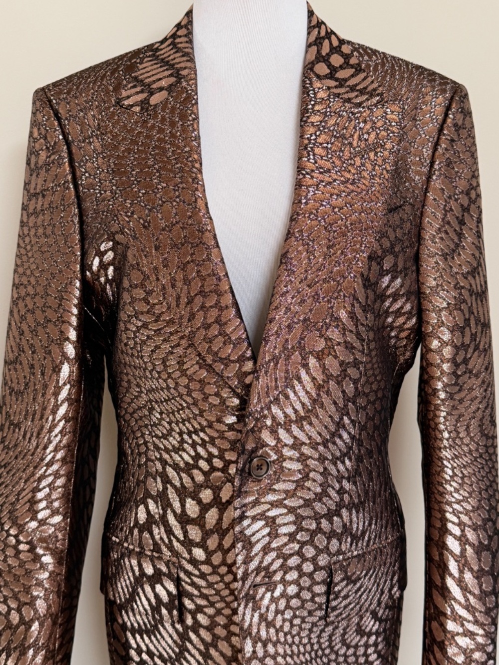 Tom Ford Atticus Bronze Distorted Dot Pattern Dupioni Dinner Jacket - Picture 2 of 15